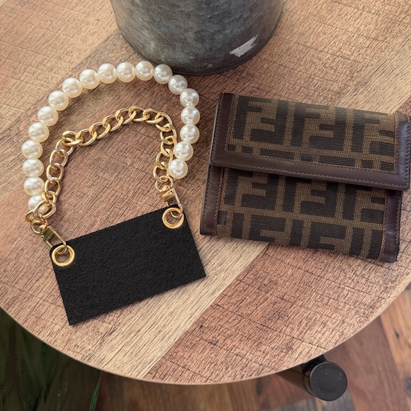 VINTAGE Fendi Zucca Tri-fold Wallet / Micro Bag with Pearl Handle Designer
